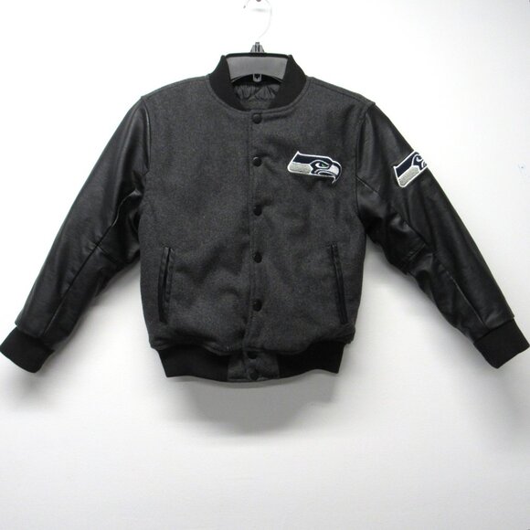 NFL Seattle Seahawks Boys Classic Varsity Wool Letterman Bomber Jacket M 10/12 - Picture 3 of 5
